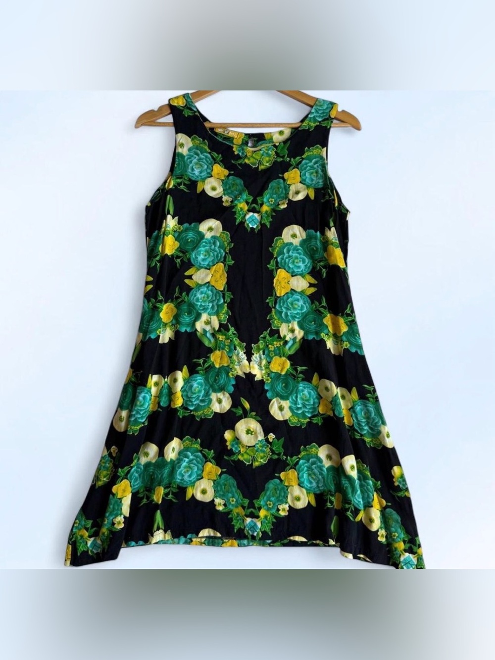 VML Black Tropical Bright Floral Handkerchief Hem Mini Dress Y2K